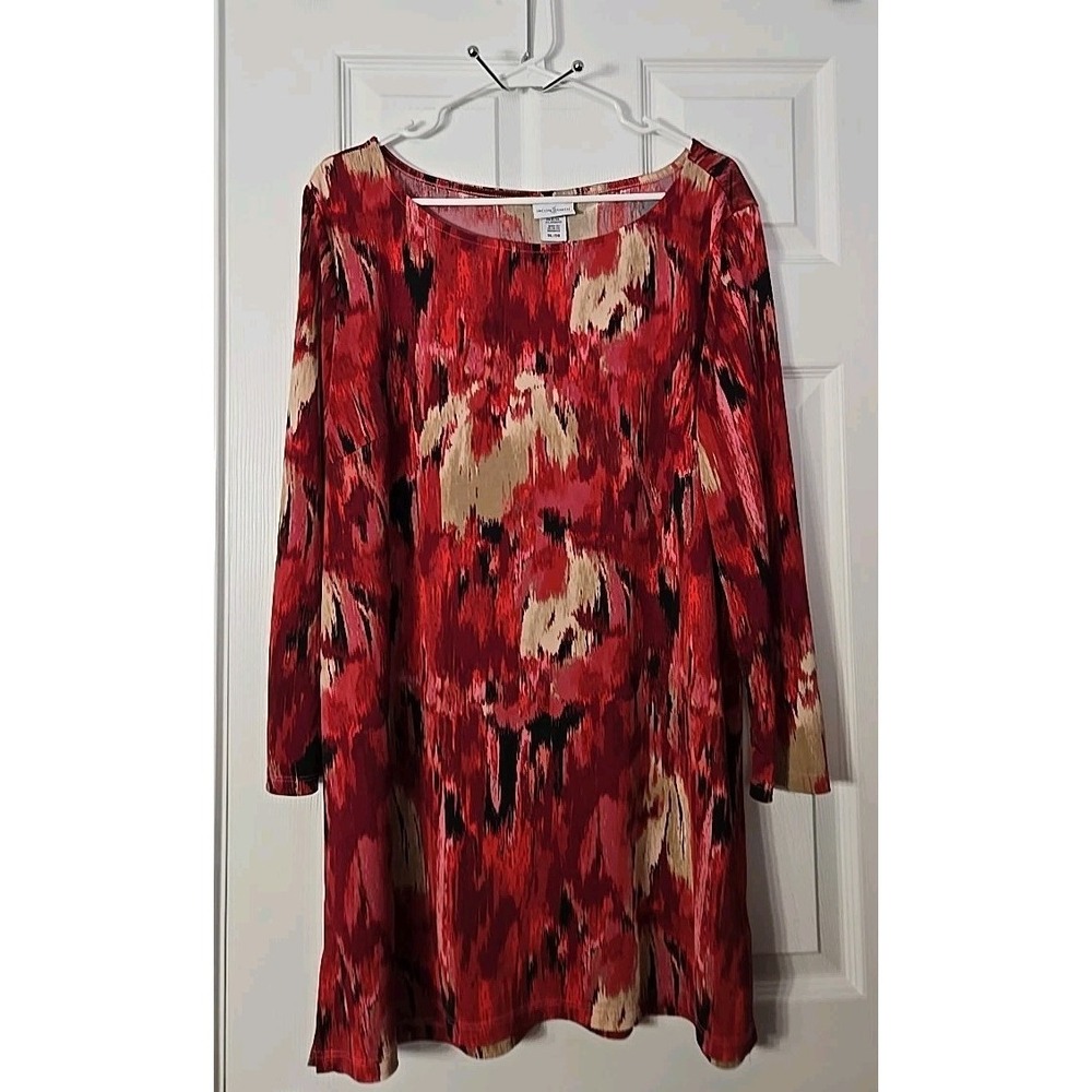 Jaclyn Smith Women's Top XL 3/4 Sleeve Multicolor Splash Paint‎ Watercolor Print